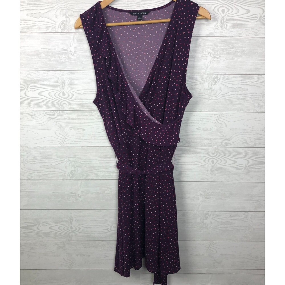 41 Hawthorn Women's 1X Polka Dot Faux Wrap Dress Ruffle V Neck Sleeveless Belted